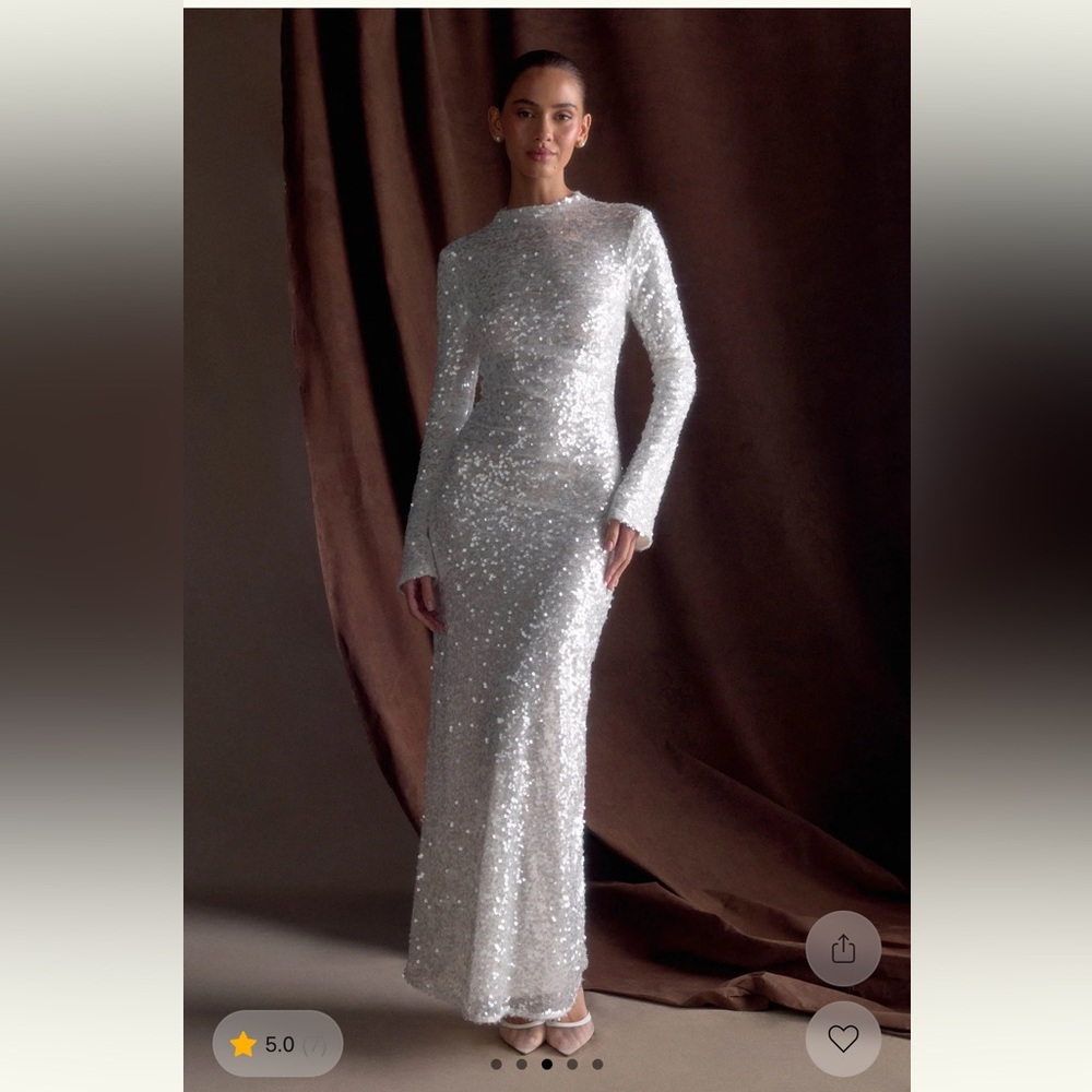 Meshki White Long Sleeve Sequin Dress